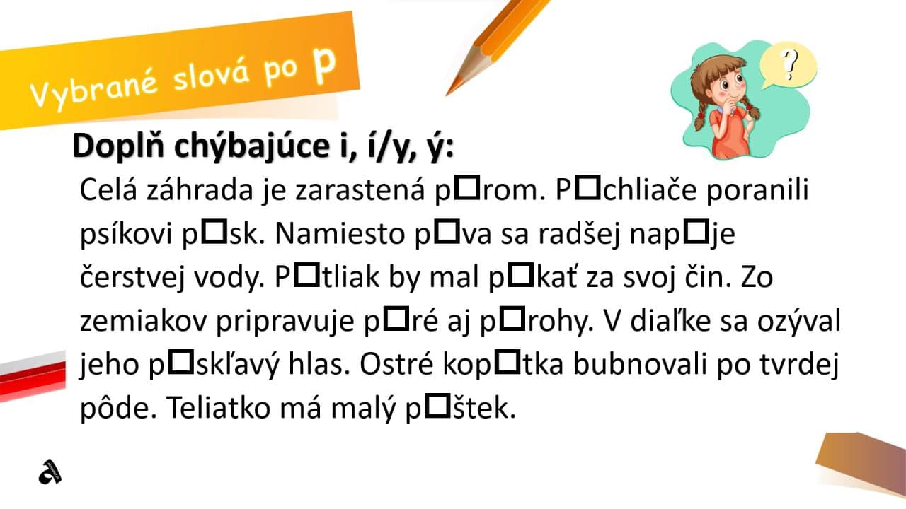 Vybrané slová po p: Precvič si pravopis - akosapise.sk