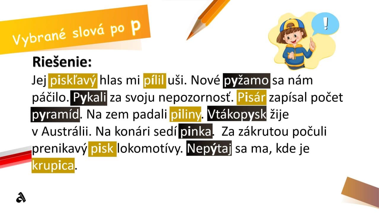 Vybrané slová po p: Precvič si pravopis - akosapise.sk